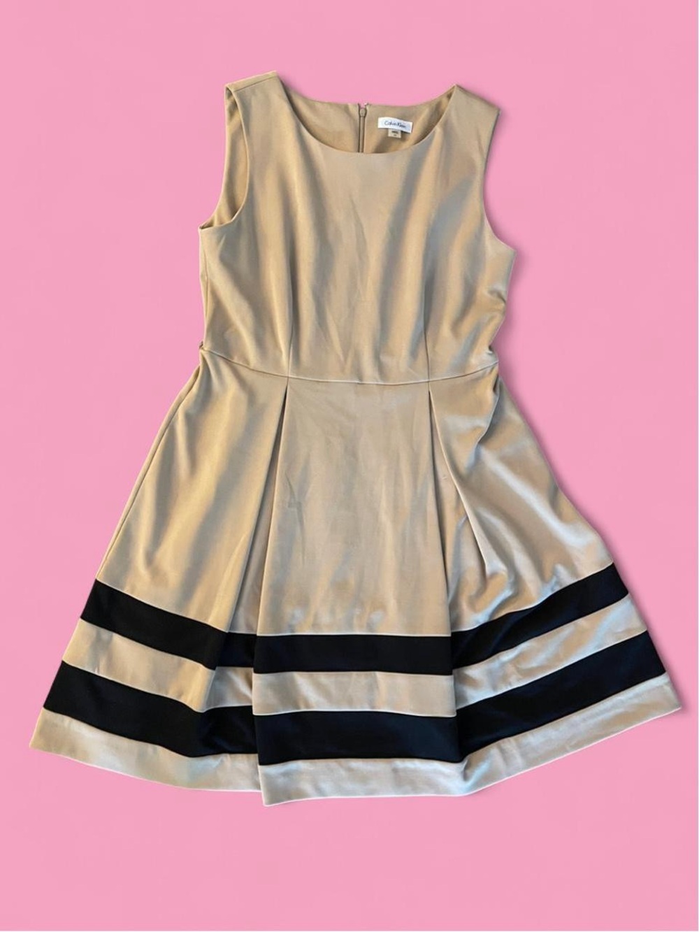 Calvin Klein Crewneck Dress with Black Stripe Accent